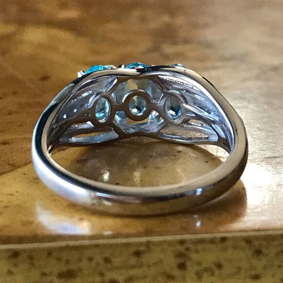 Natural Blue Apatite Blue Sapphire Sterling Silver Ring - Picture 4 of 8